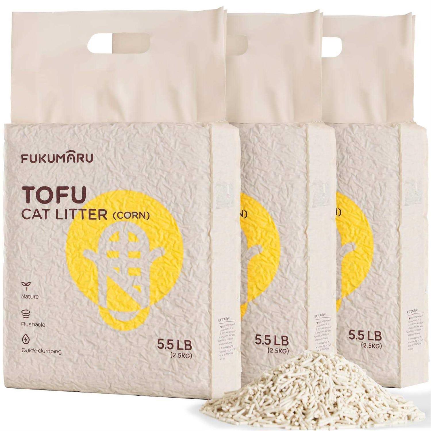 FUKUMARU Tofu Cat Litter Clumping Cat Litter, Dust Free Unscented Flushable Tofu Litter, Natural, Lightweight and Low Tracking Cat Litter - Healthber