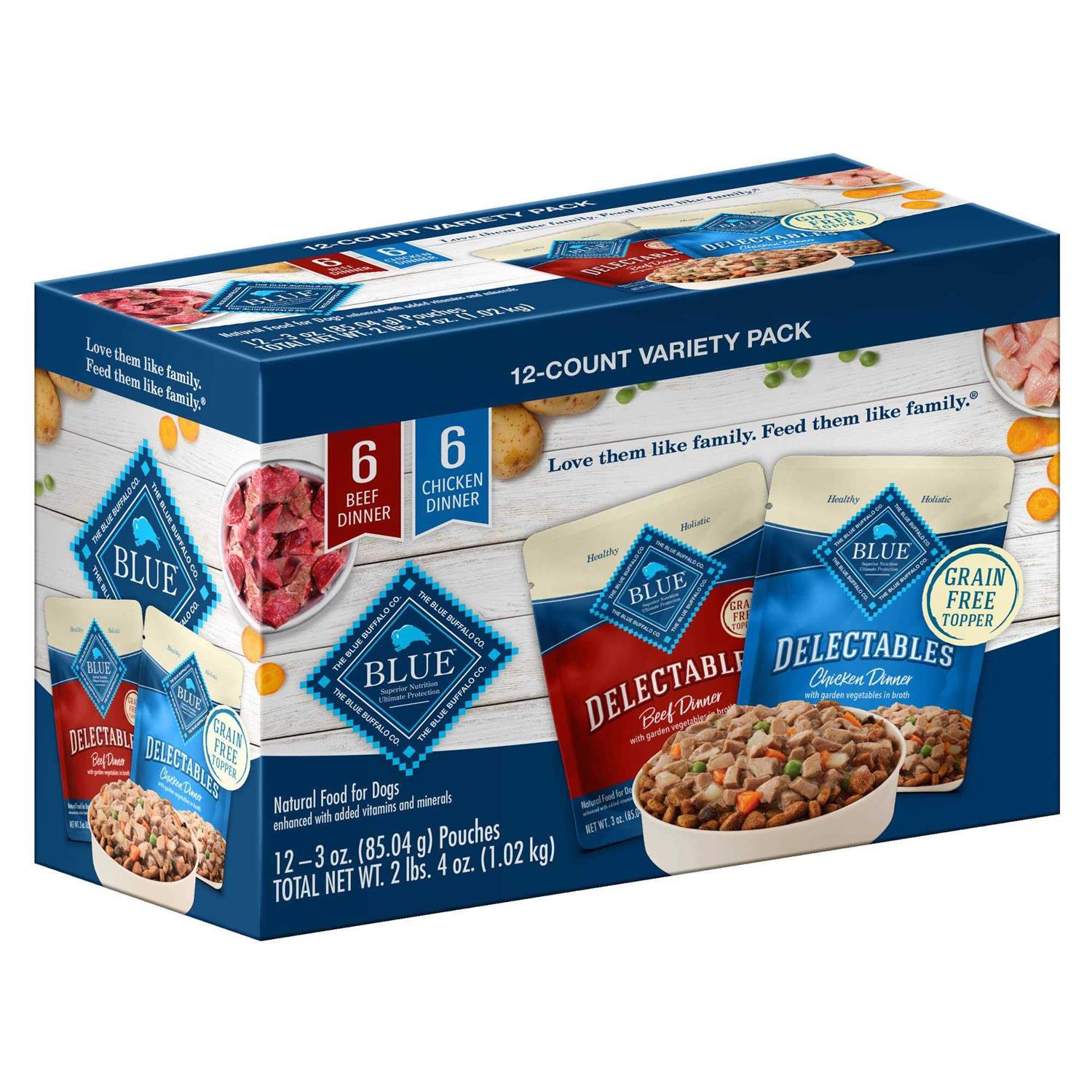 Blue Buffalo Delectables Natural Wet Dog Food Topper Variety Pack - Healthber