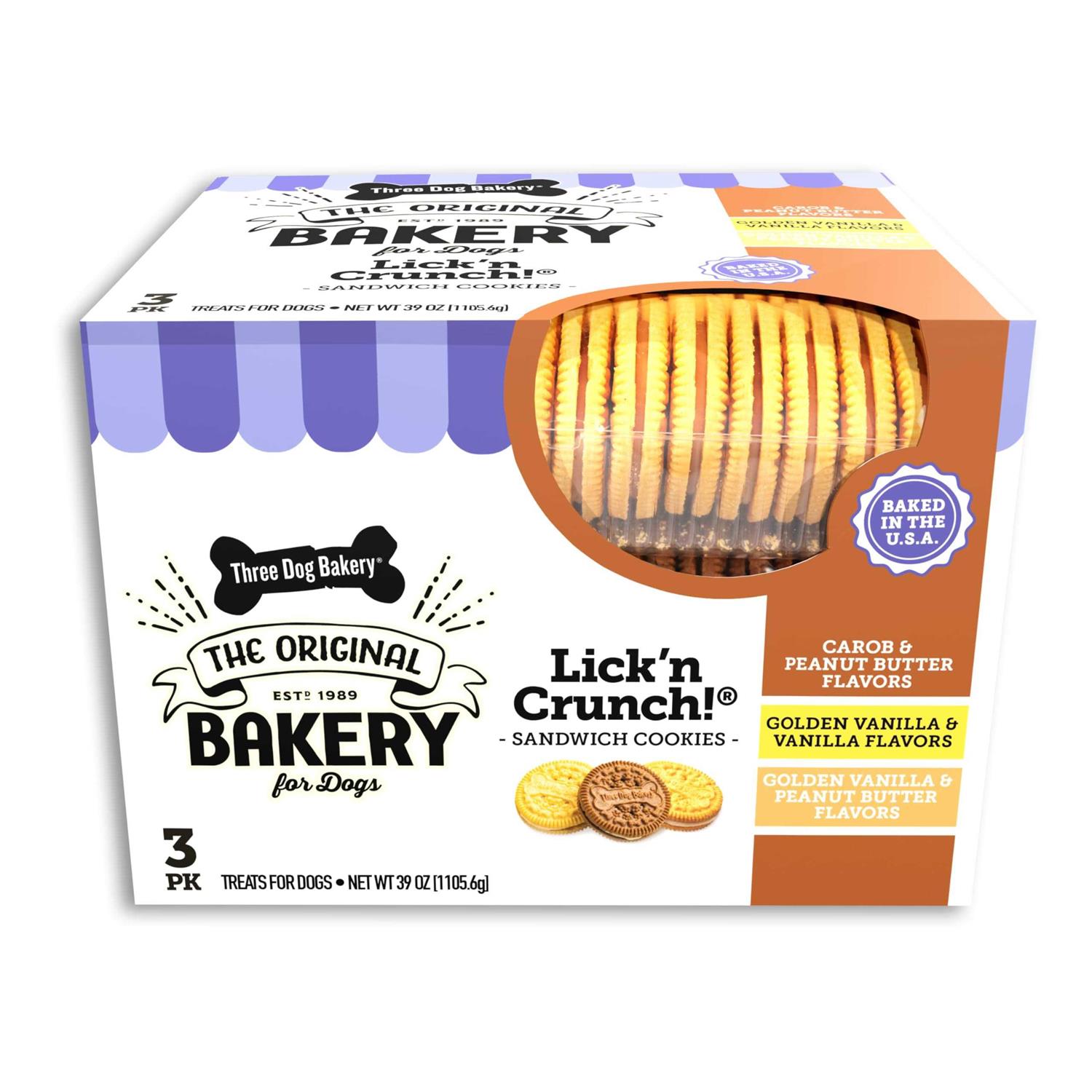 Three Dog Bakery Lick’n Crunch Sandwich Cookies Premium Dog Treats with No Artificial Flavors - Healthber