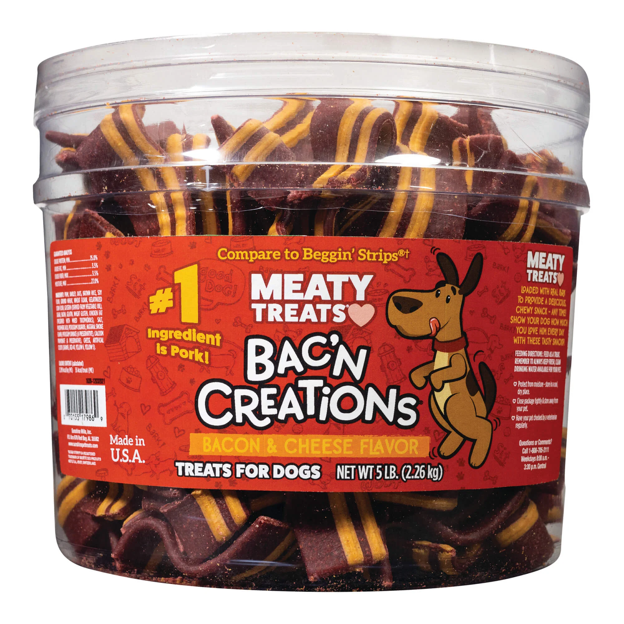 Meaty Treats Bac'n Creations, Bacon & Cheese, 5 lb - Healthber