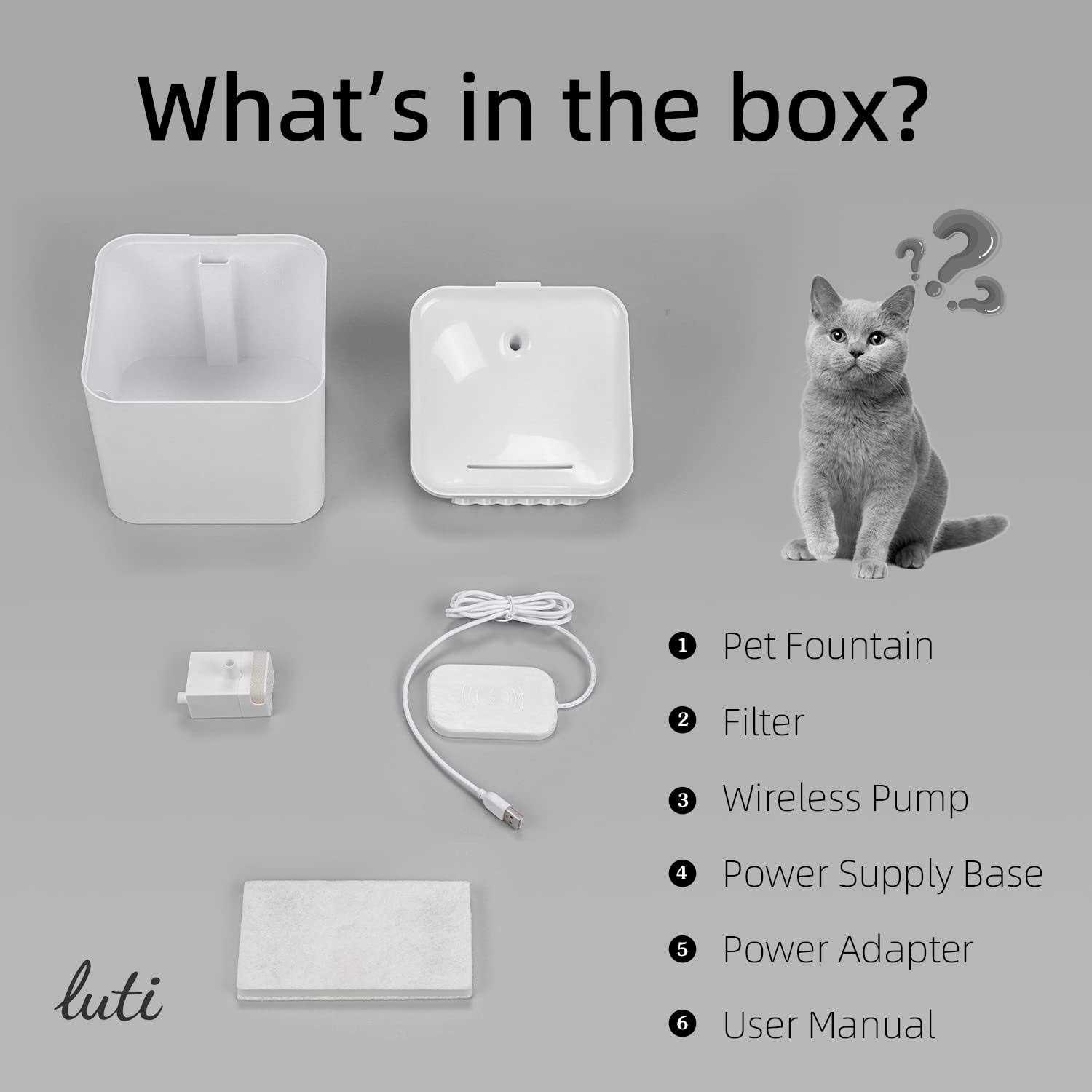 luti cat water fountain wireless,luti pet water fountain for Cats inside with wireless pump,super quiet cat water fountain for cat - Healthber