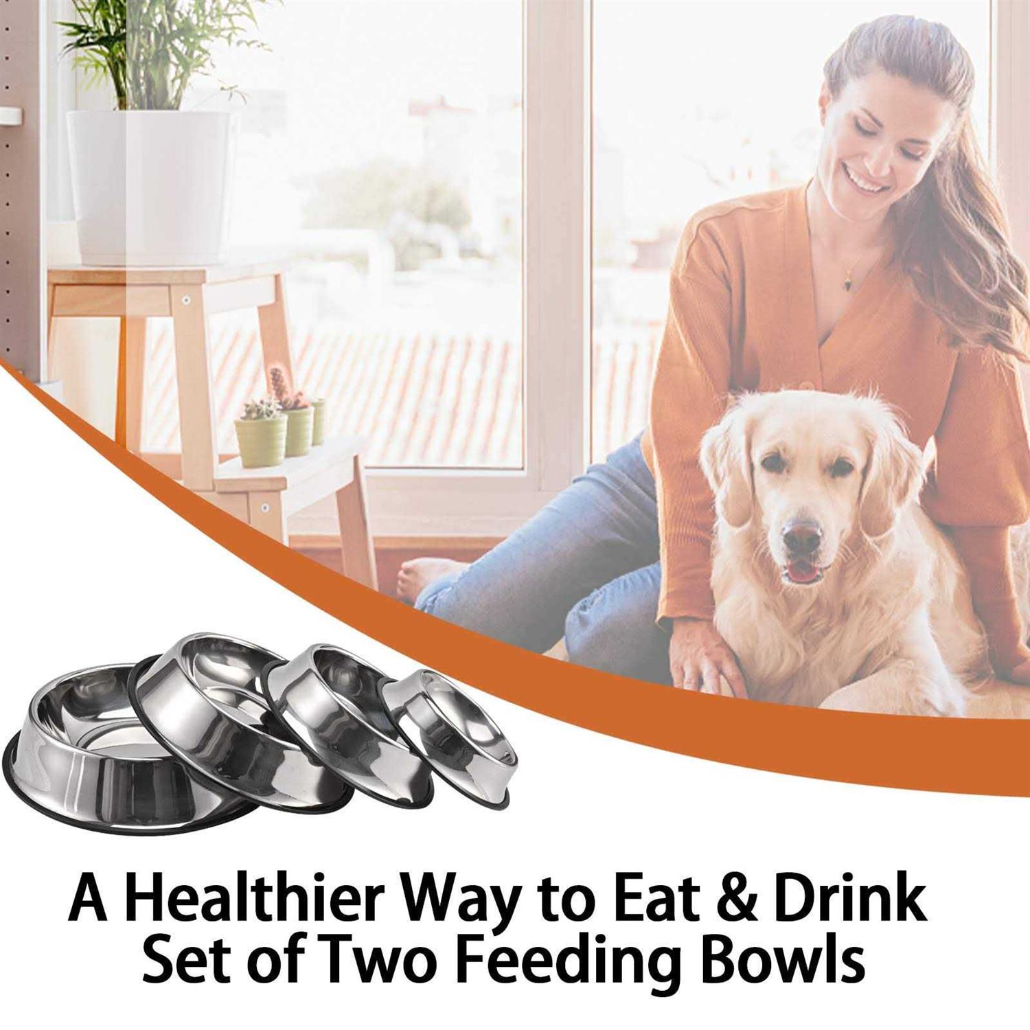 Juqiboom 2Packs Stainless Steel Dog Bowl with Anti-Skid Rubber Base for Small/Medium/Large Pet, Perfect Dish, Pets Feeder Bowl and Water Bowl Perfect Choice - Healthber