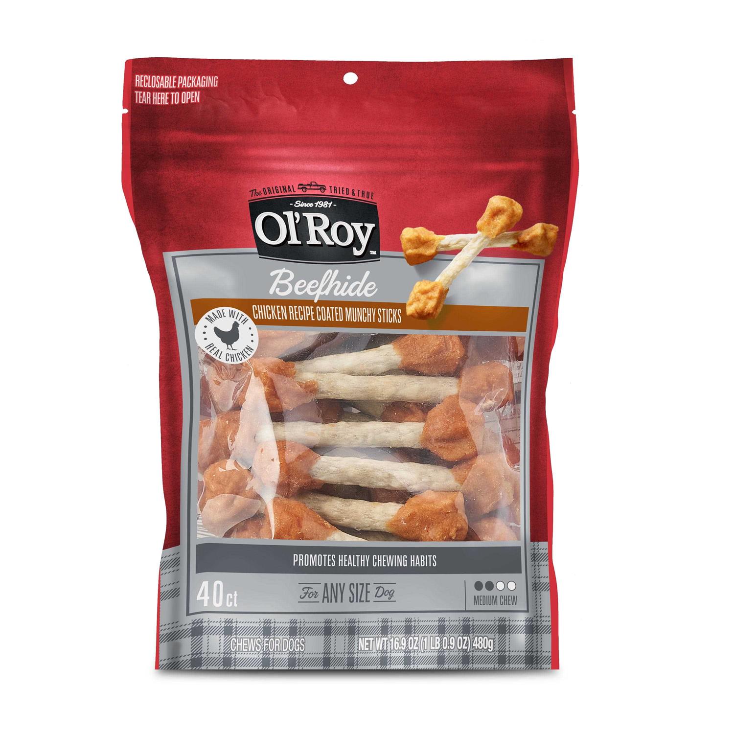 Ol’ Roy Beefhide Coated Munchy Sticks Chicken Recipe Dry Training Treats for Dog - Healthber