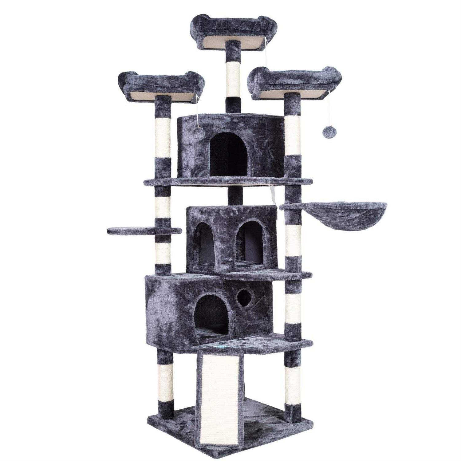 Hey-brother XL Size Cat Tree 73.4 inch Cat Tower with 3 Caves 3 Cozy - Healthber