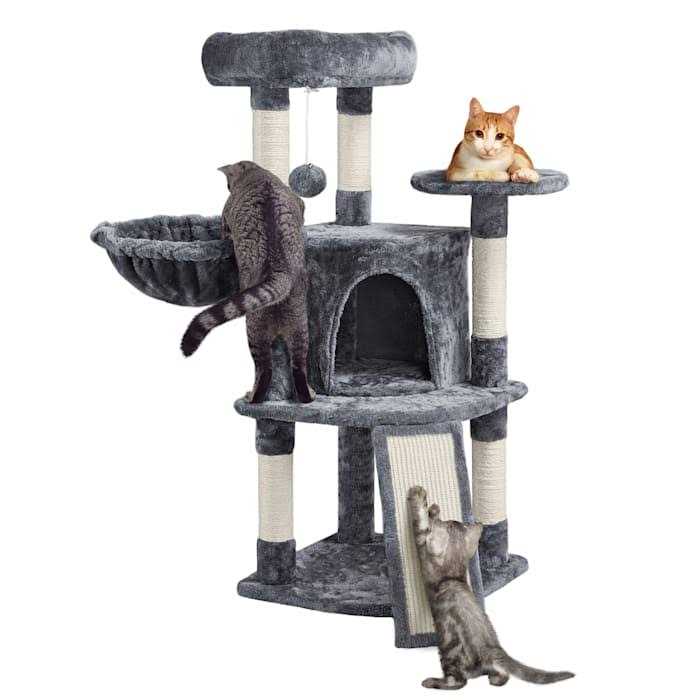 Topeakmart Medium Plush Cat Tree Condo with Basket - Healthber