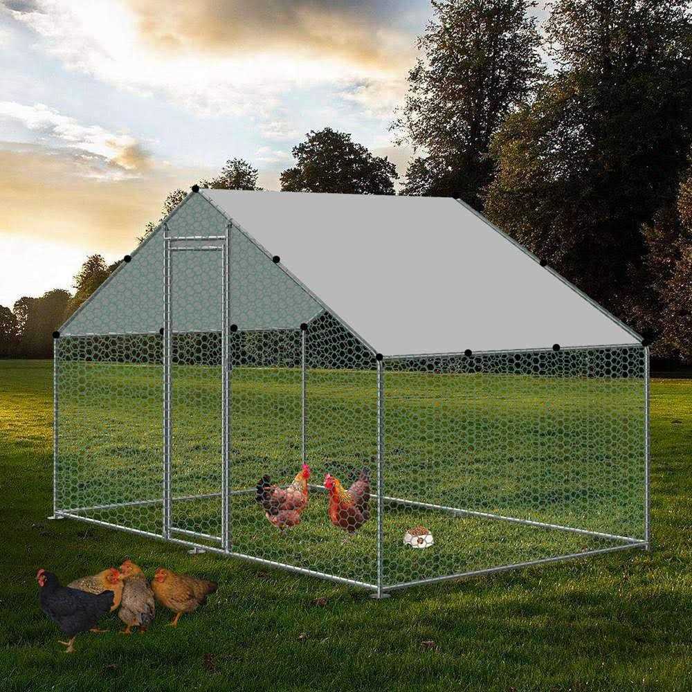 Carmyra Large Chicken Coop Walk-in Metal Poultry Cage House Rabbits Habitat Cage Spire Shaped Coop with Waterproof and Anti-Ultraviolet Cover - Healthber