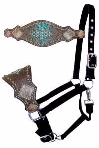 Showman Gator Bronc Halter, Turquoise/Brown - Healthber