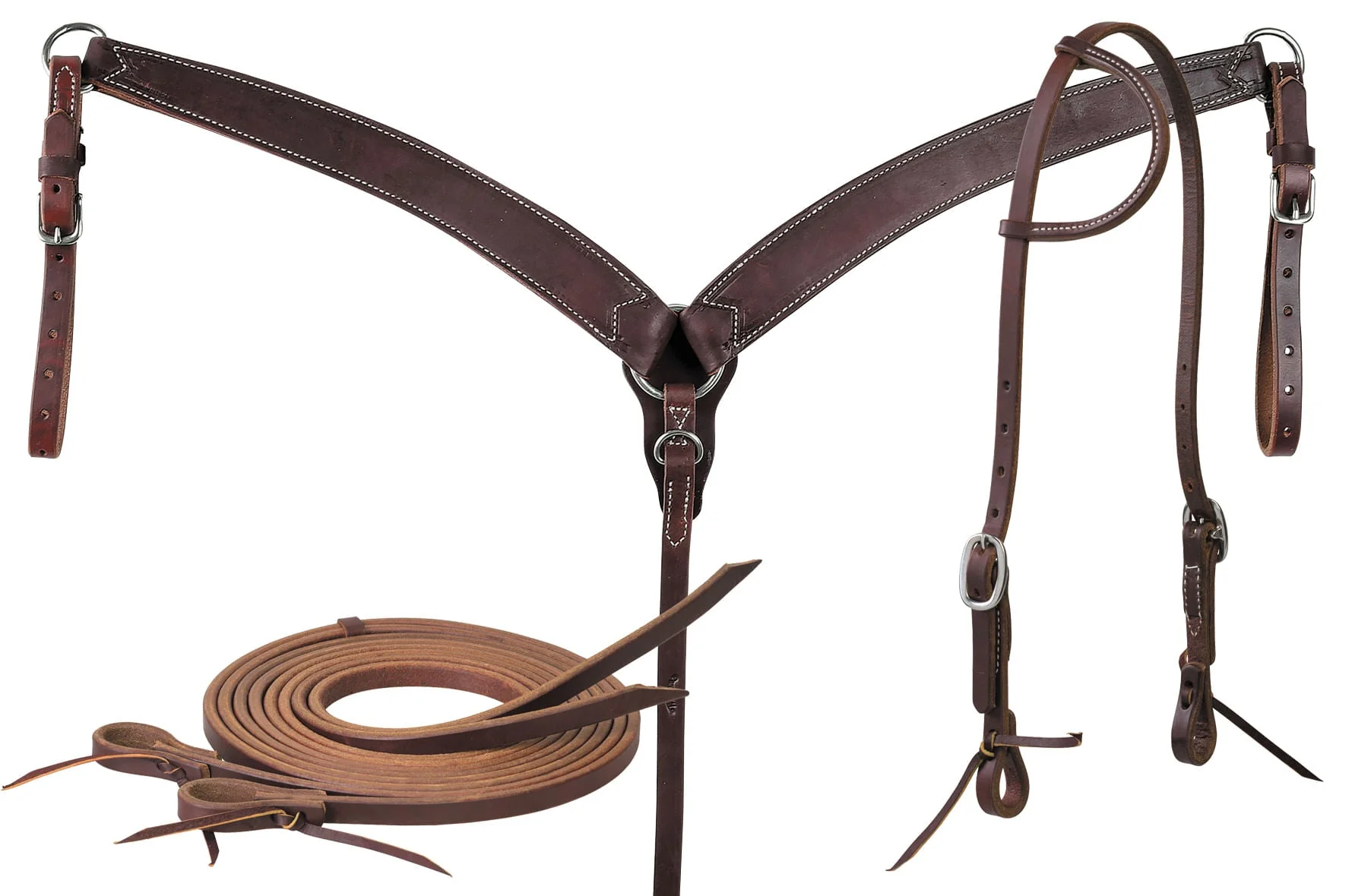 Oiled Harness Leather Tack Set with Sliding Ear Headstall Kit - Healthber
