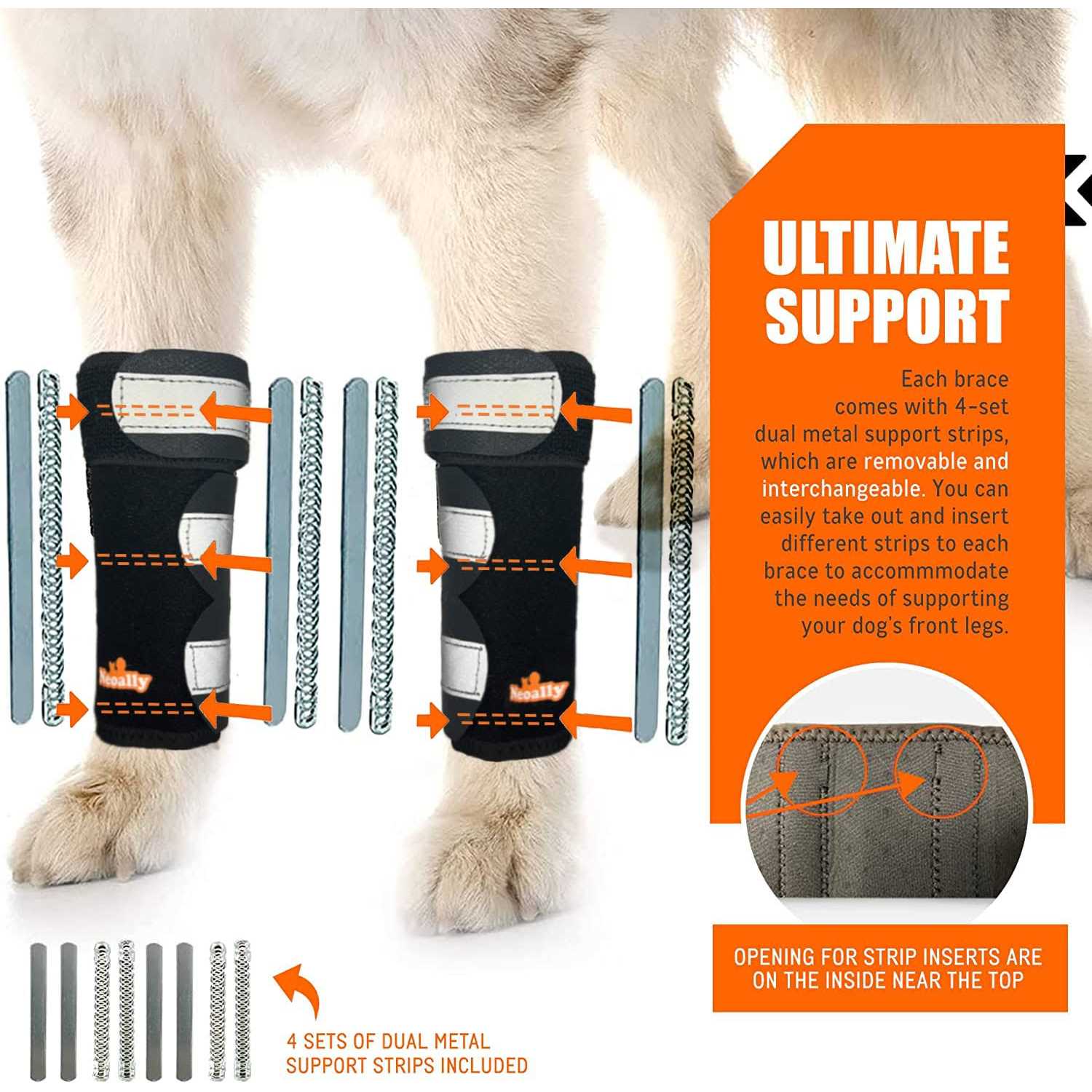 NeoAlly 3-in-1 Dog Splint Front Leg Support, Front Leg Brace with Rigid and Spring Inserts - Healthber