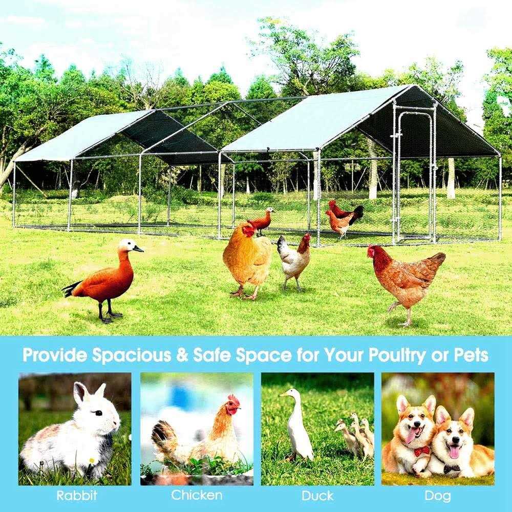 Carmyra Large Chicken Coop Walk-in Metal Poultry Cage House Rabbits Habitat Cage Spire Shaped Coop with Waterproof and Anti-Ultraviolet Cover - Healthber