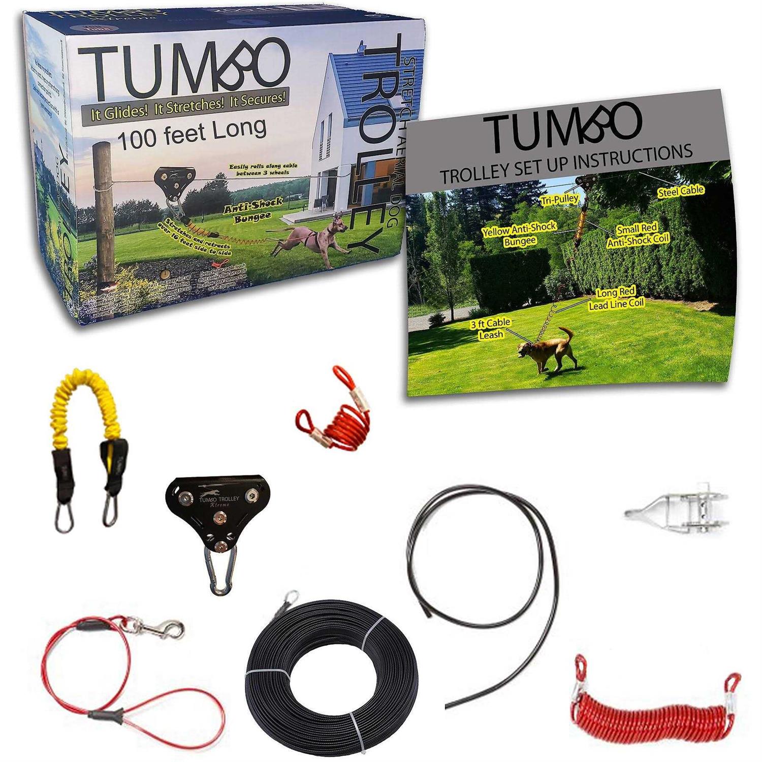 Tumbo Xtreme Trolley Anti-Shock Aerial Dog Runner for Yard - Healthber