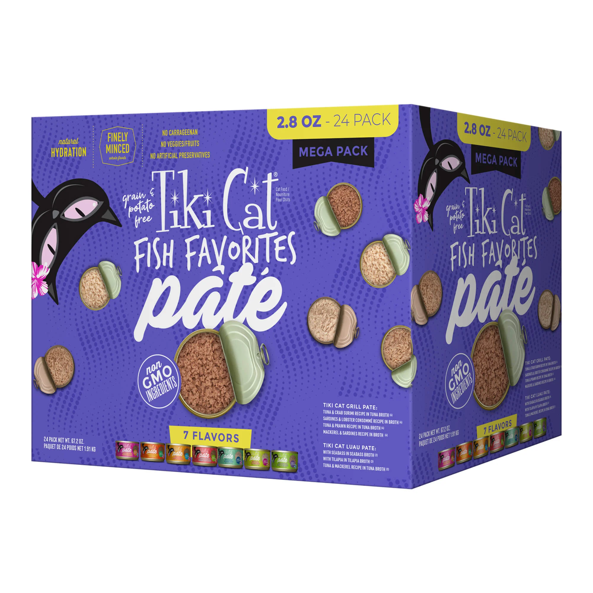 Tiki Cat Wet Cat Food Mega Pack, Fish Favorites Pate, 2.8 oz Cans, 24 ct - Healthber