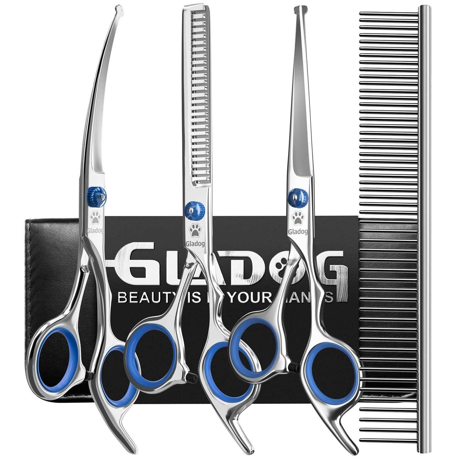 GLADOG Professional Dog Grooming Scissors Set, 4 in 1 Pet Grooming Scissors for dogs with Safety Round Tips, Sharp and Durable - Healthber
