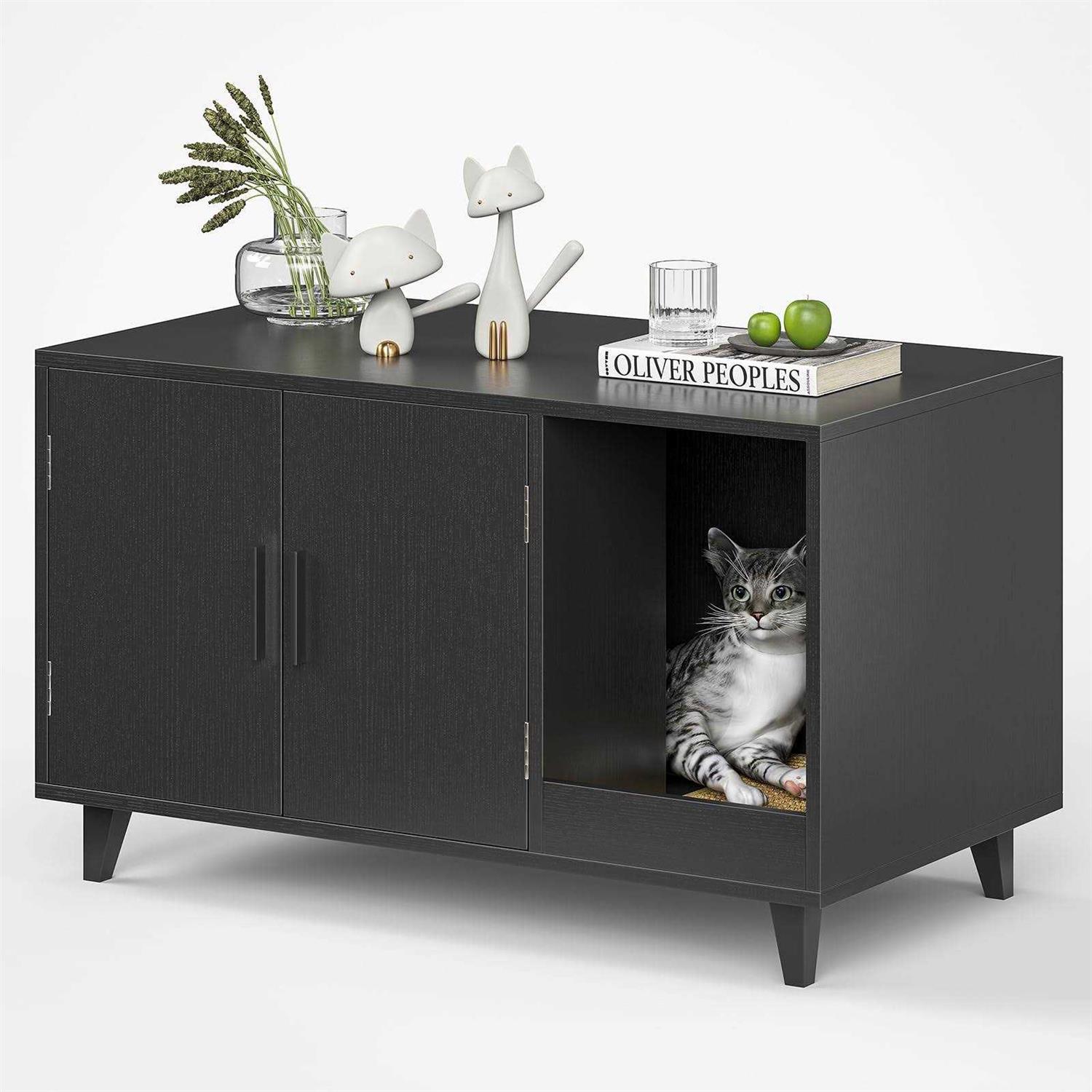 STARY Hidden Cat Litter Box Enclosure Furniture with Scratching Mat - Healthber