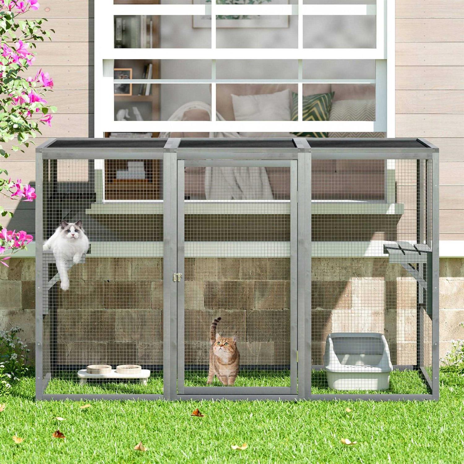 COZIWOW Wooden Outdoor Cat Enclosure Run Playpen Catio - Healthber