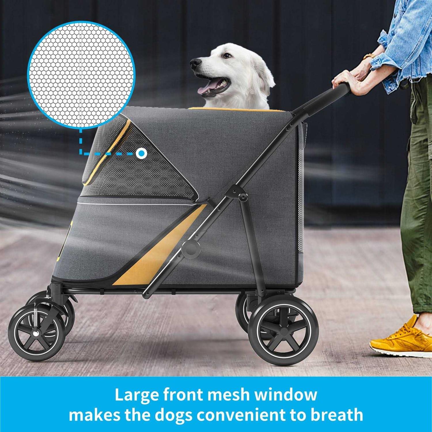 Muhub Pet Stroller with Brakes,Storage Pocket,Smooth Ride,Spacious and Breathable,up to 132lbs - Healthber