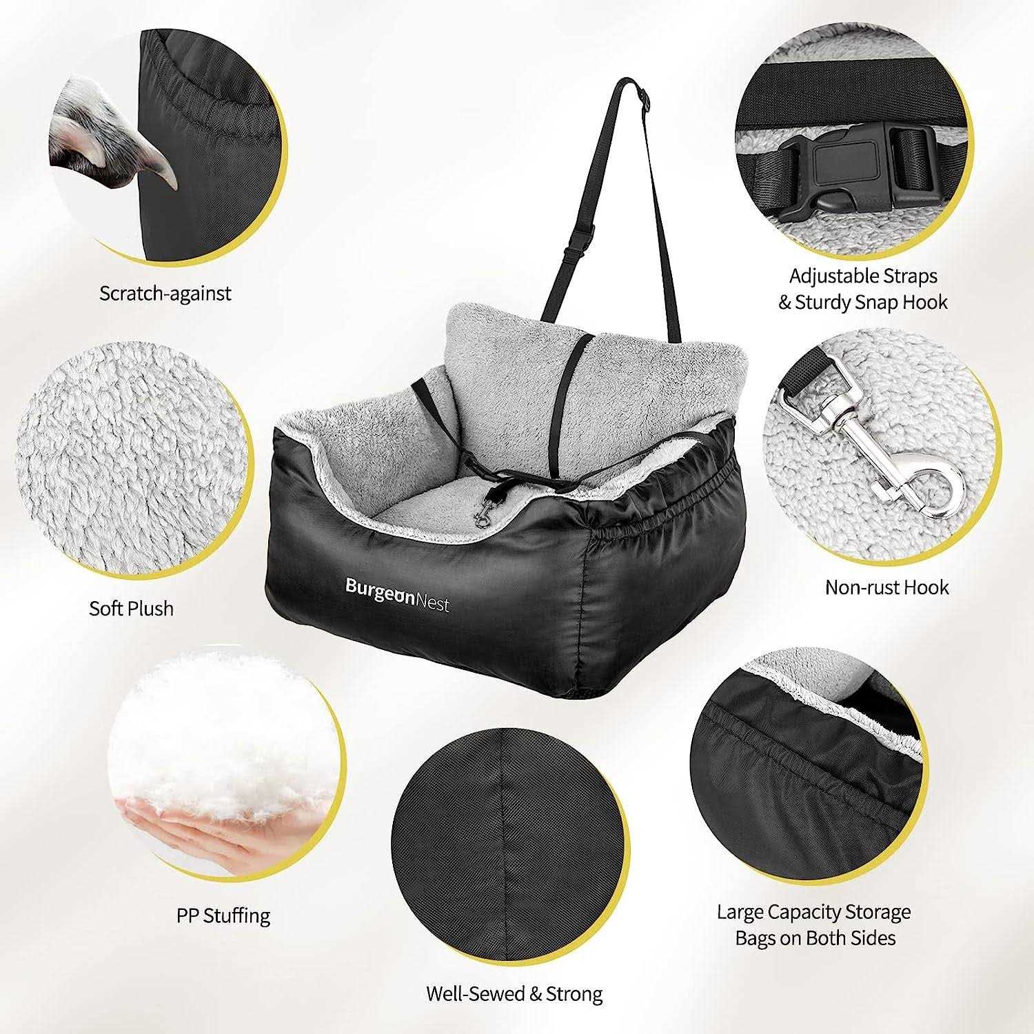Burgeonnest Dog Car Seat for Small Dogs, Fully Detachable and Washable Dog Carseats Small Under 25 - Healthber
