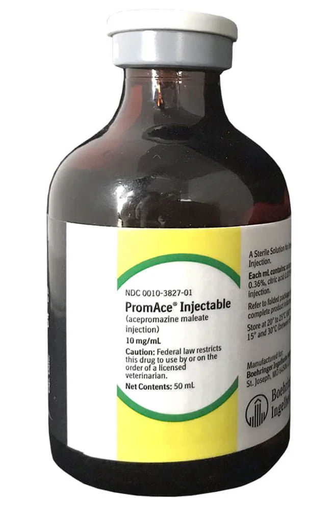 Rx PromAce (acepromazine maleate) Injection, 50mL bottle for Dogs, Cats & Horses - Healthber