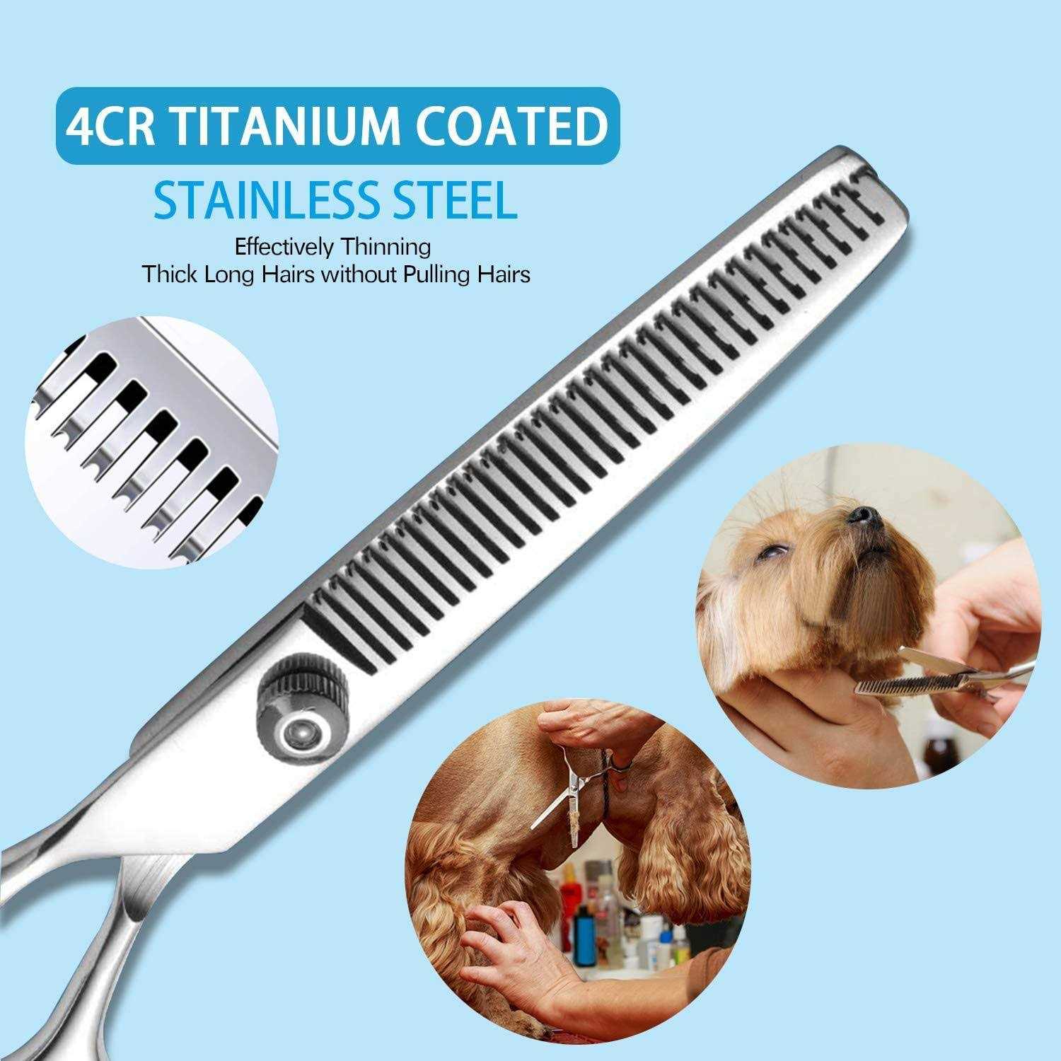 Maxshop Dog Grooming Scissors with Safety Round Tips Heavy Duty Titanium Pet Grooming Trimmer Kit - Healthber