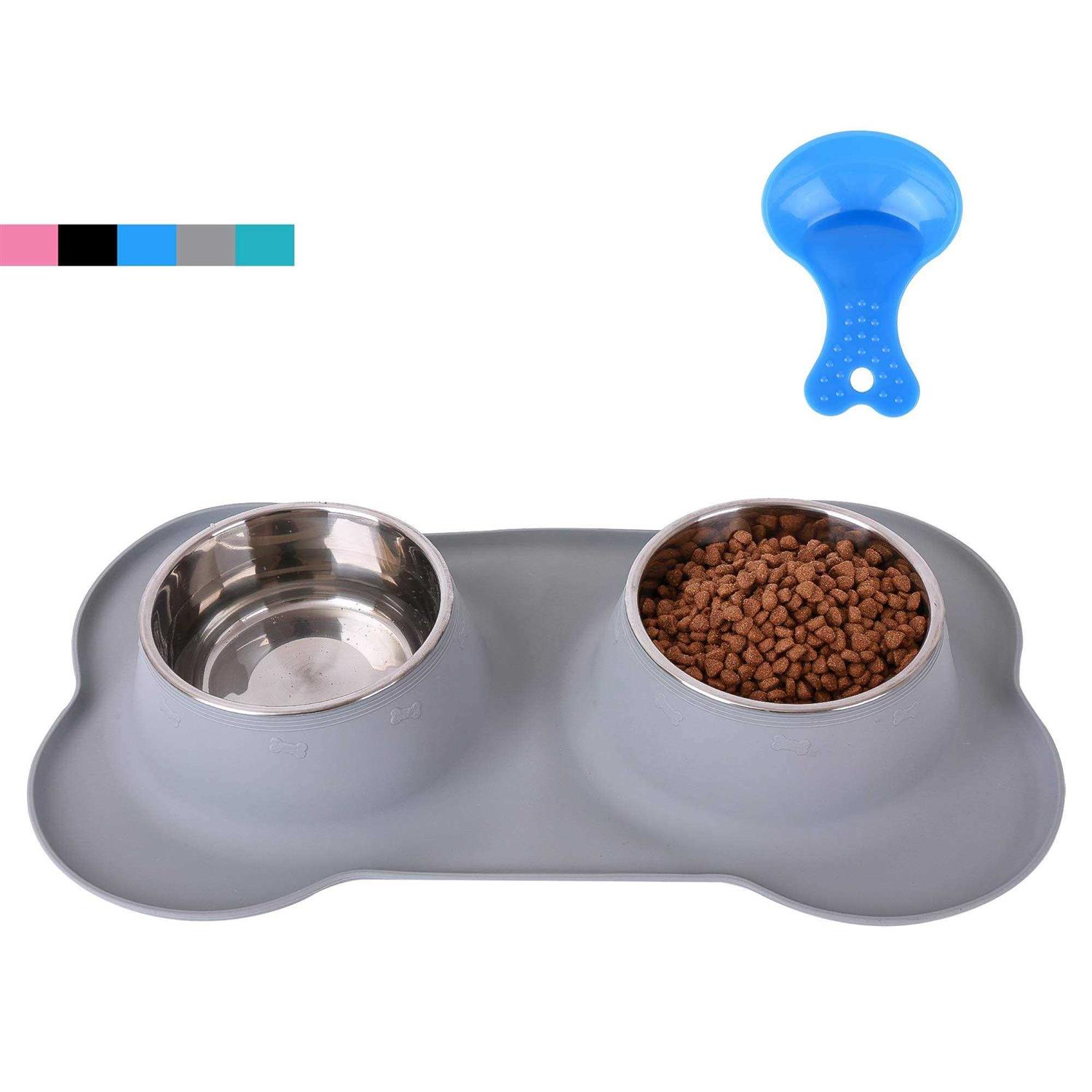 Hubulk Pet Dog Bowls 2 Stainless Steel Dog Bowl with No Spill Non-Skid Silicone Mat + Pet Food Scoop Water and Food Feeder Bowls for Feeding - Healthber