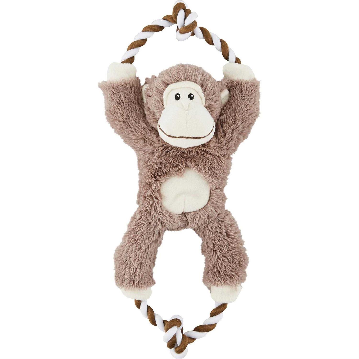 Frisco Monkey Plush with Rope Squeaky Dog Toy - Healthber