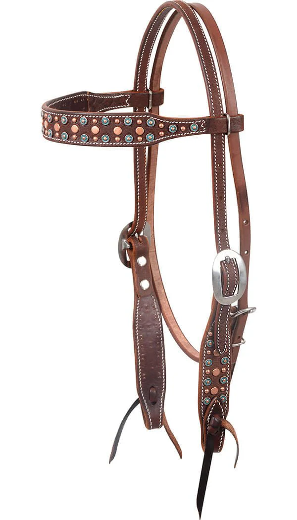 Martin Saddlery Turquoise & Copper Dots Headstall - Healthber