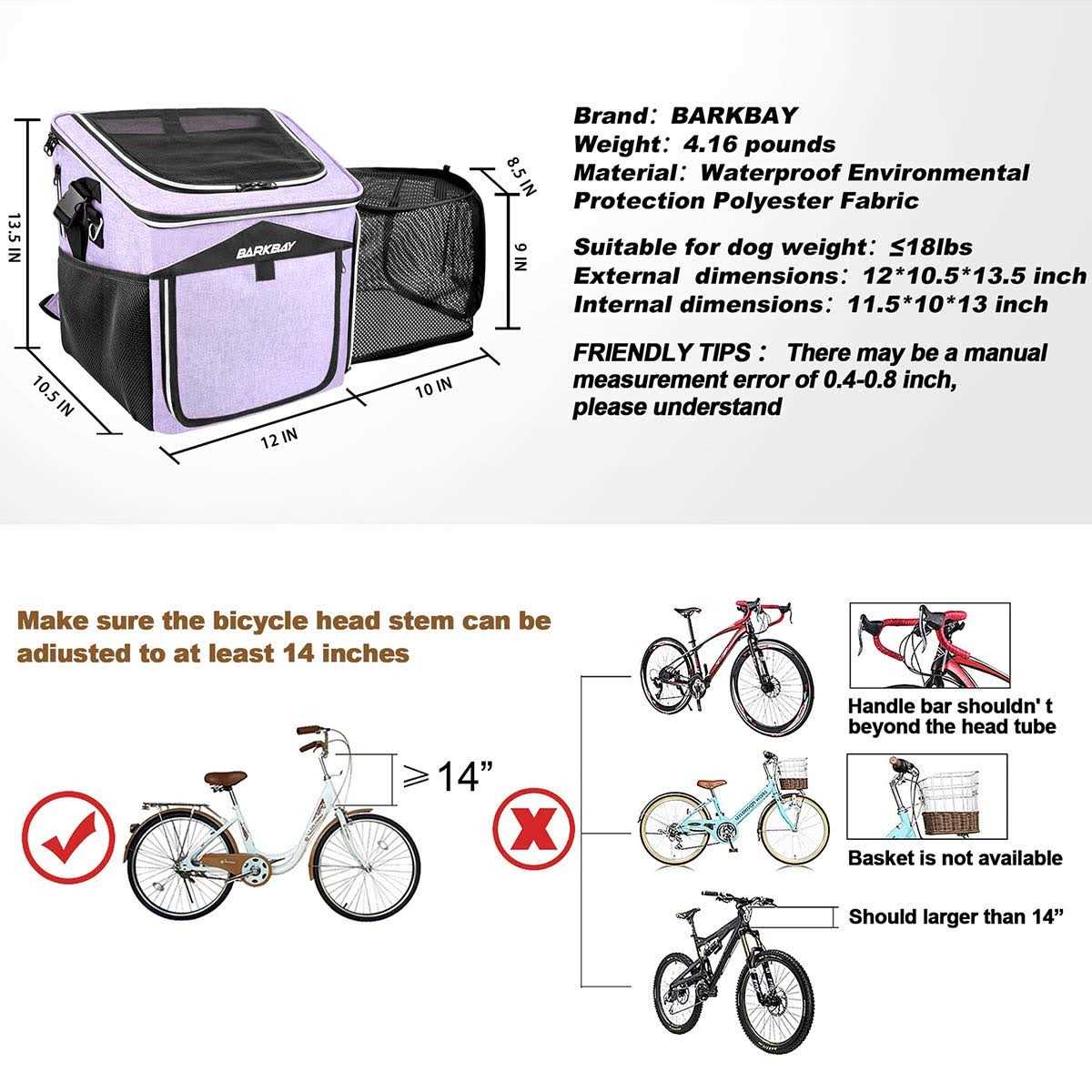 BARKBAY Dog Bike Basket Carrier Expandable Foldable Soft-Sided Dog Carrier - Healthber