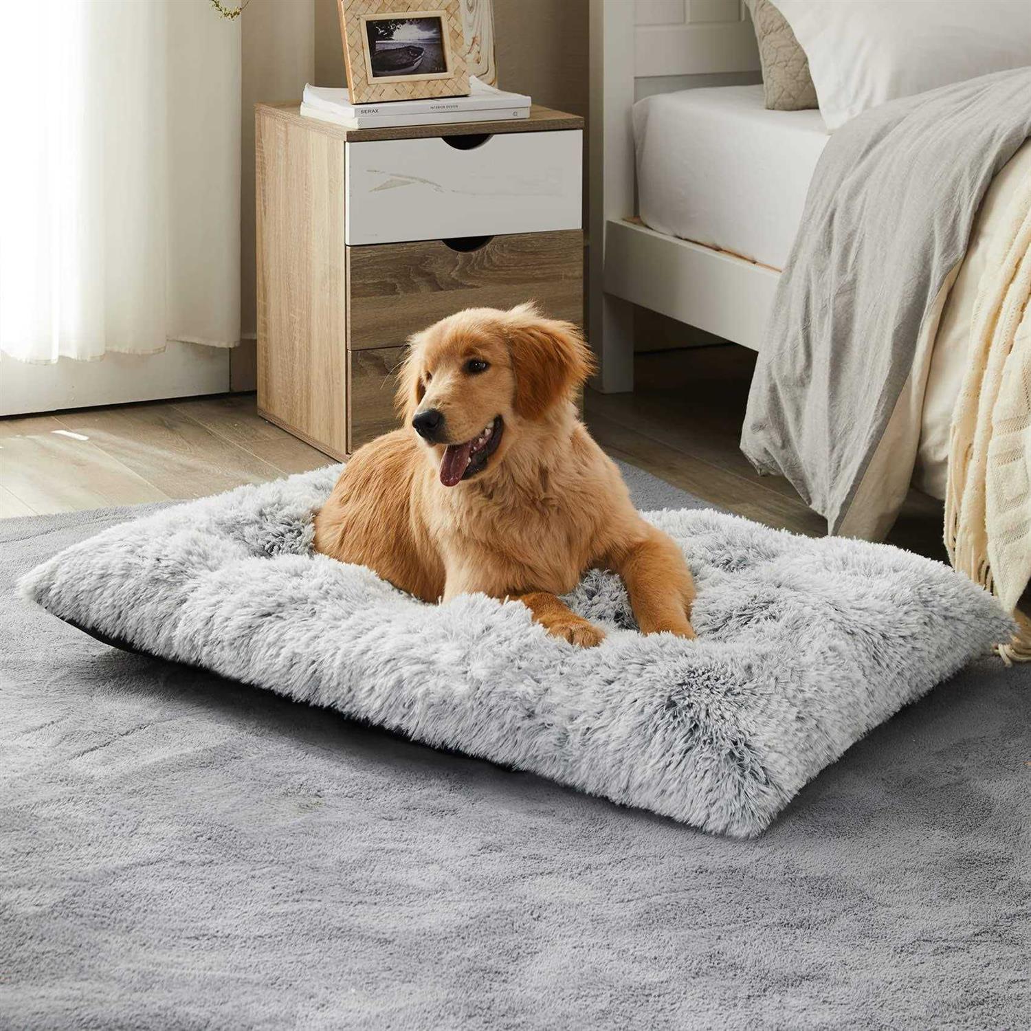 BFPETHOME Dog Beds for Large Dogs Plush Dog Crate Bed Fluffy Cozy Kennel Pad for Sleeping &Ease Anxiety - Healthber