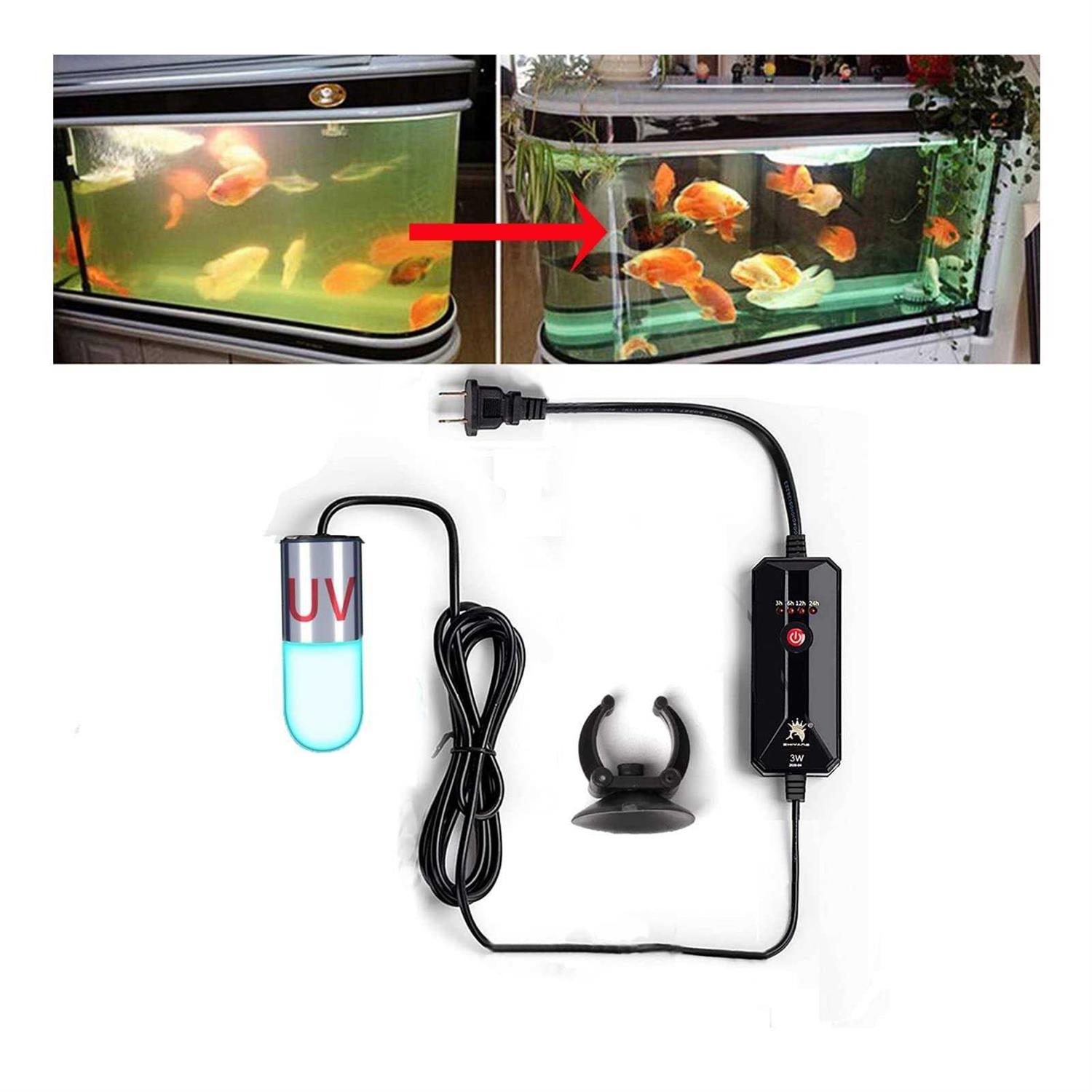 JackSuper Mini 3W Uvc Timer Aquarium UV Clean Light Algae Clear Fish Tank UV Water Clean Lamp Green Bloom Clean Light for Sump Pond Filter Tank - Healthber