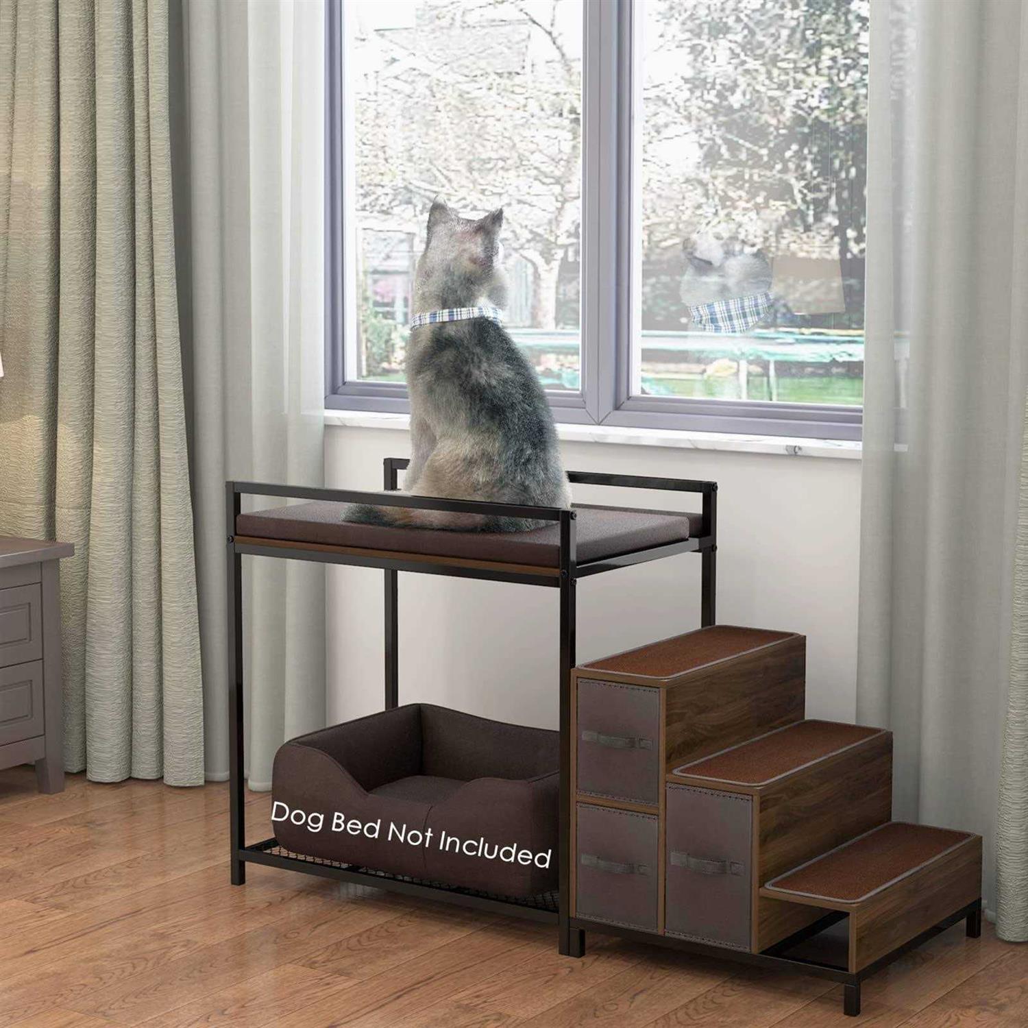 Gdlf Bunk Beds Window Perch for Dogs Bedside Lounge Elevated Dog Bed Multi-Level Platform with Foam Upholstery, Non-Slip Pad and Storage - Healthber