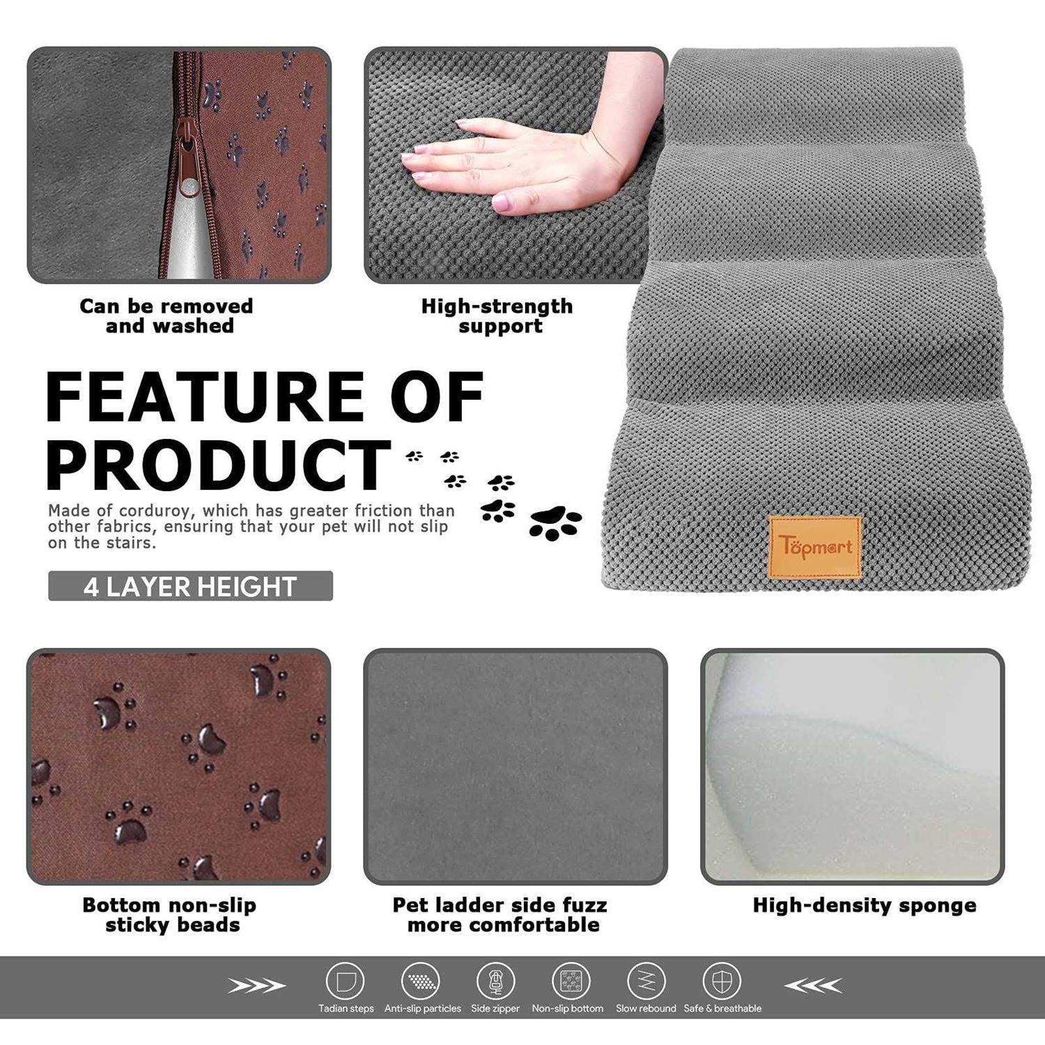 Topmart High Density Foam Dog Steps 4 Tiers,Extra Wide Deep Pet Steps,Non-Slip Pet Stairs,Dog Ramp for Bed,Soft Foam Dog Ladder,Best for Older Dogs - Healthber