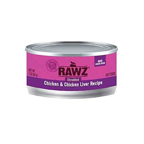 Rawz Natural Premium Shredded Canned Cat Wet Food – Grain Free Made with Real Meat Ingredients No BPA or Gums – 3oz Cans – 18 Count (Chicken & - Healthber