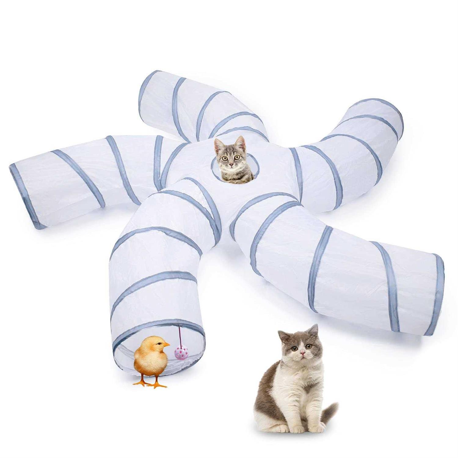 EgETOTA cat Tunnel for Indoor cats Large with Play Ball S-Shape 5 Way collapsible Interactive Peek Hole Pet Tube Toys - Healthber