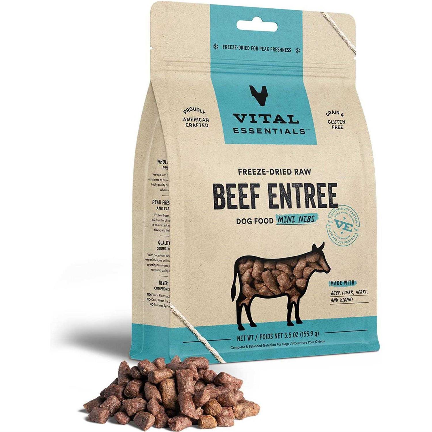 Vital Essentials Beef Entree Mini Nibs Freeze-Dried Raw Dog Food - Healthber
