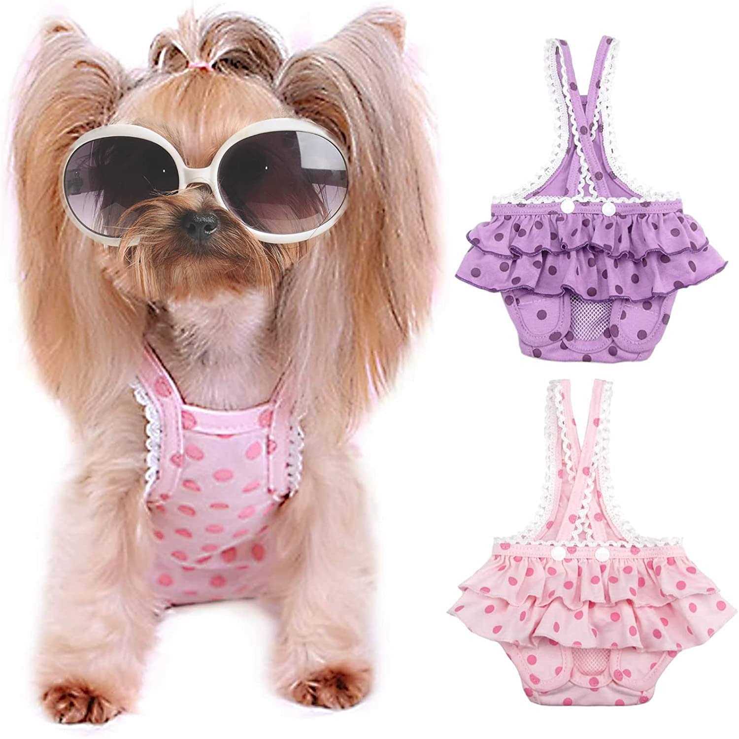 JUOMIIEL 2 Pieces Washable Female Diapers with Suspender Comfort Reusable Doggy Diapers Reusable Puppy Sanitary Panties Dog Underwear - Healthber