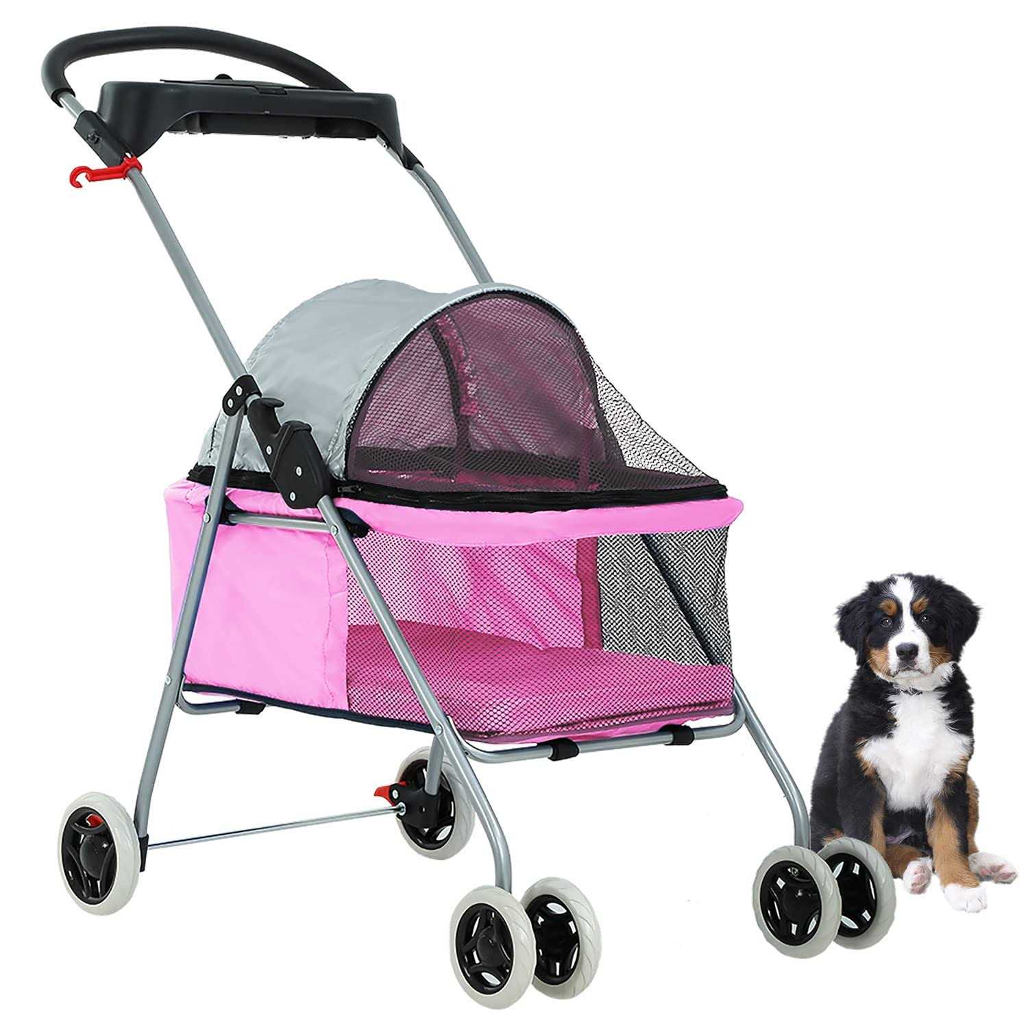 BestPet Pet Stroller 4 Wheels Posh Folding Waterproof Portable Travel Cat Dog Stroller with Cup Holder - Healthber
