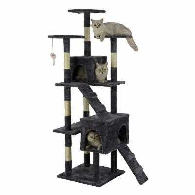 Go Pet Club 63 in. Economical Cat Tree with Sisal Scratching Posts, Compressed Wood, Faux Fur Finish, Blue/White - Healthber