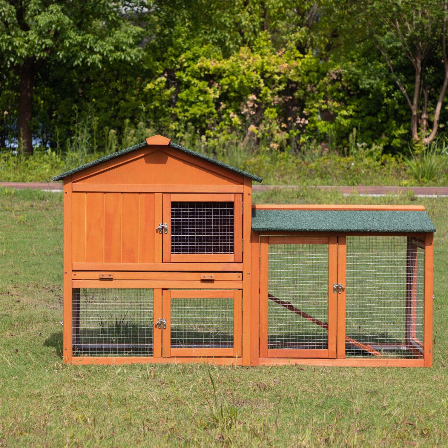 Coziwow by Jaxpety 2-Tier Outdoor Wooden Rabbit Hutch with Ramp - Healthber