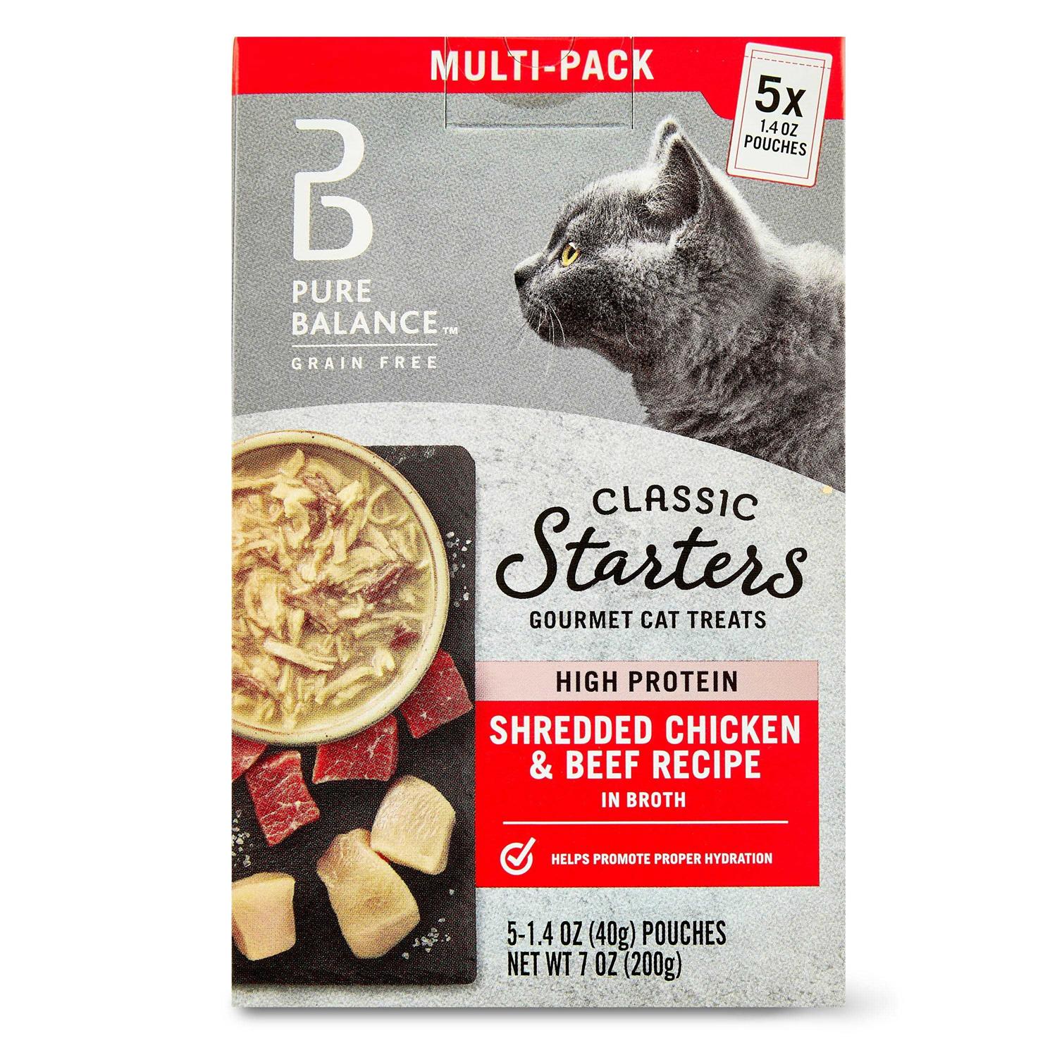 Pure Balance Classic Starters Shredded Chicken & Beef Broth Gourmet Cat Treats - Healthber