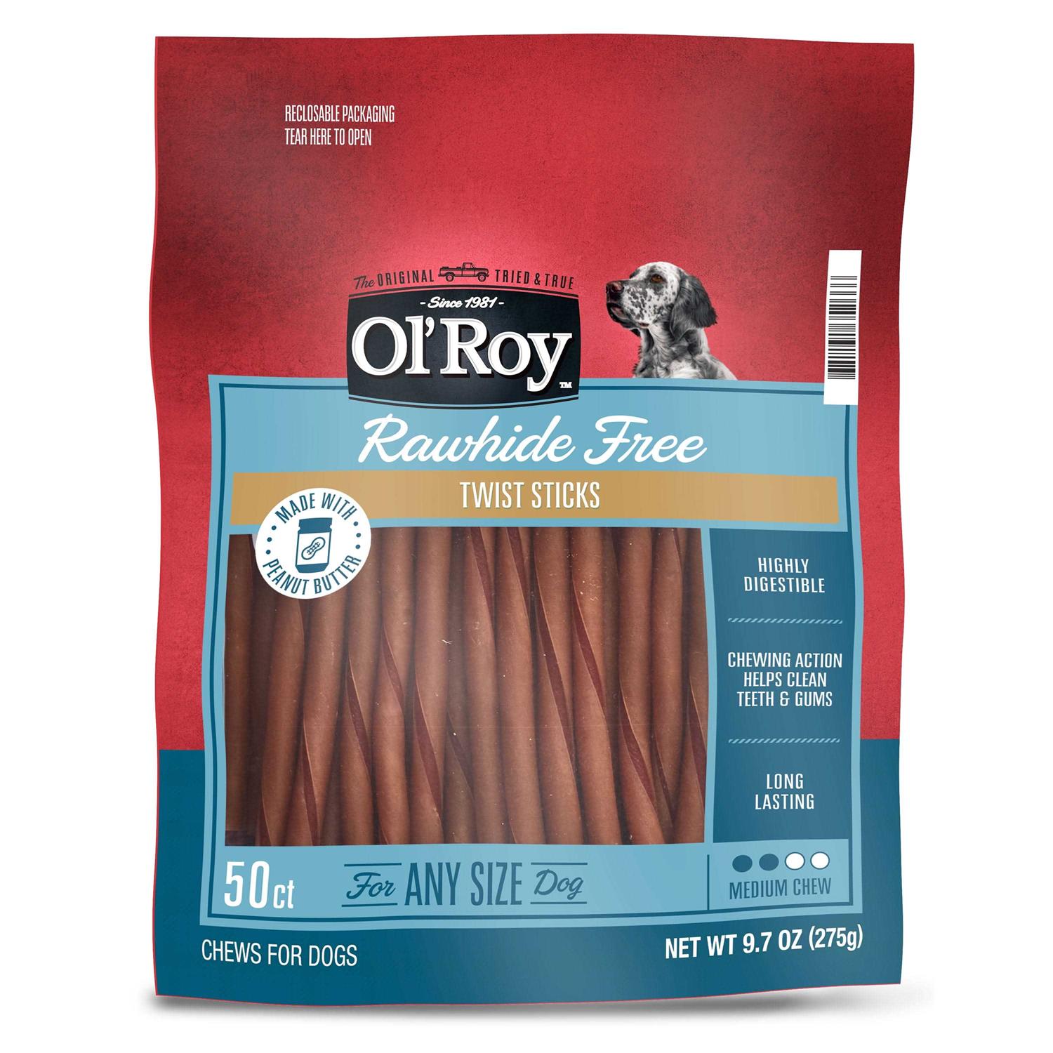 Ol’ Roy Rawhide Free Peanut Butter Twist Sticks for Dogs - Healthber
