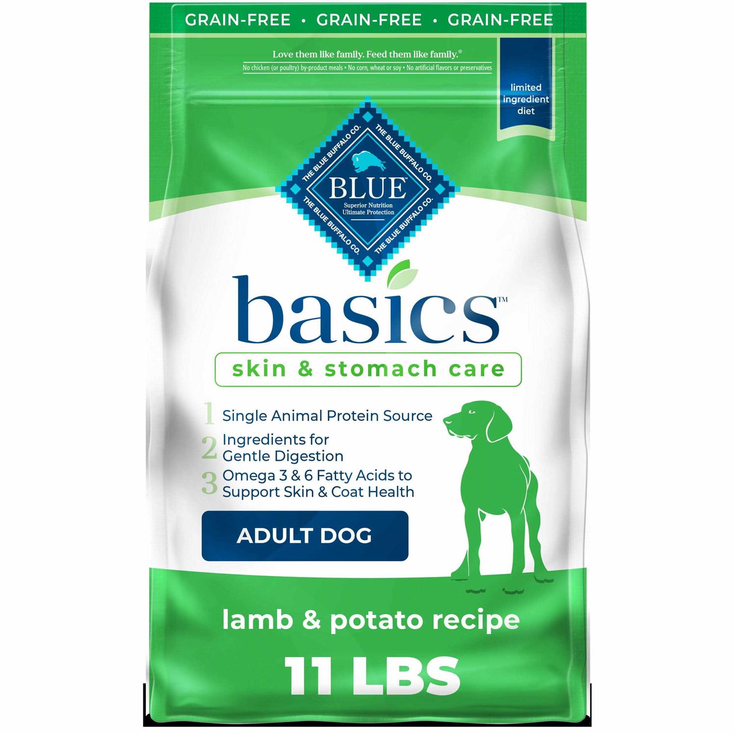 Blue Buffalo Basics Adult Skin & Stomach Care Grain-Free Lamb & Potato Recipe Dry Dog Food - Healthber