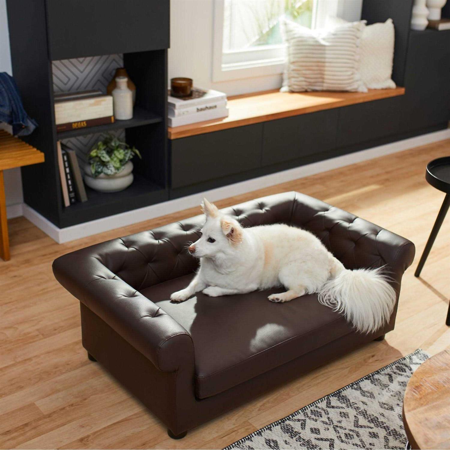 Frisco Leatherette Tufted Sofa Cat & Dog Bed - Healthber