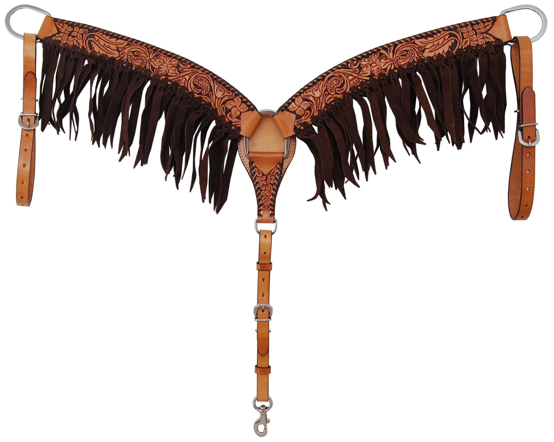 Rafter T Floral Tooled Breast Collar with Fringe - Healthber