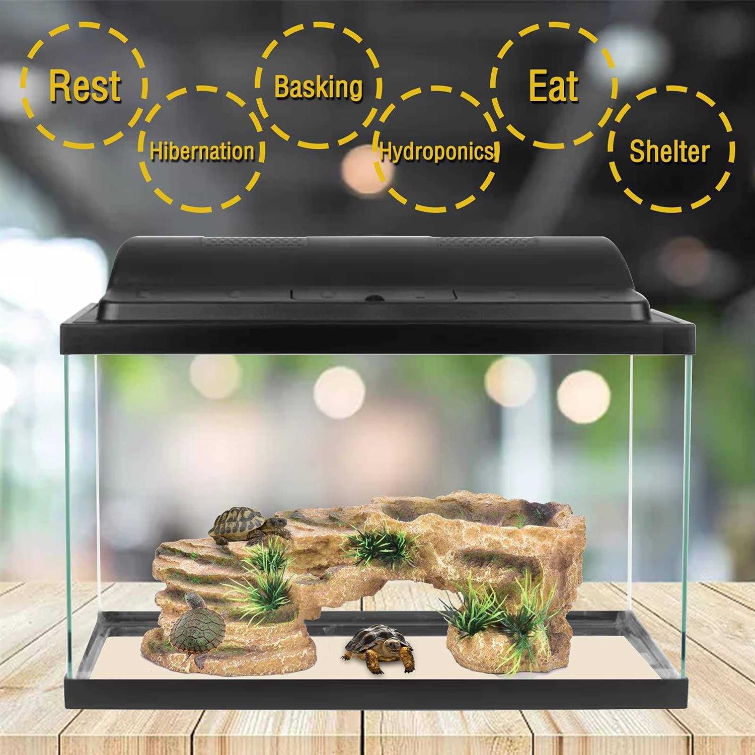 Turtle Basking Platform Resin Dock Resting Rectangular Aquarium Turtle Tank Decorations - Healthber