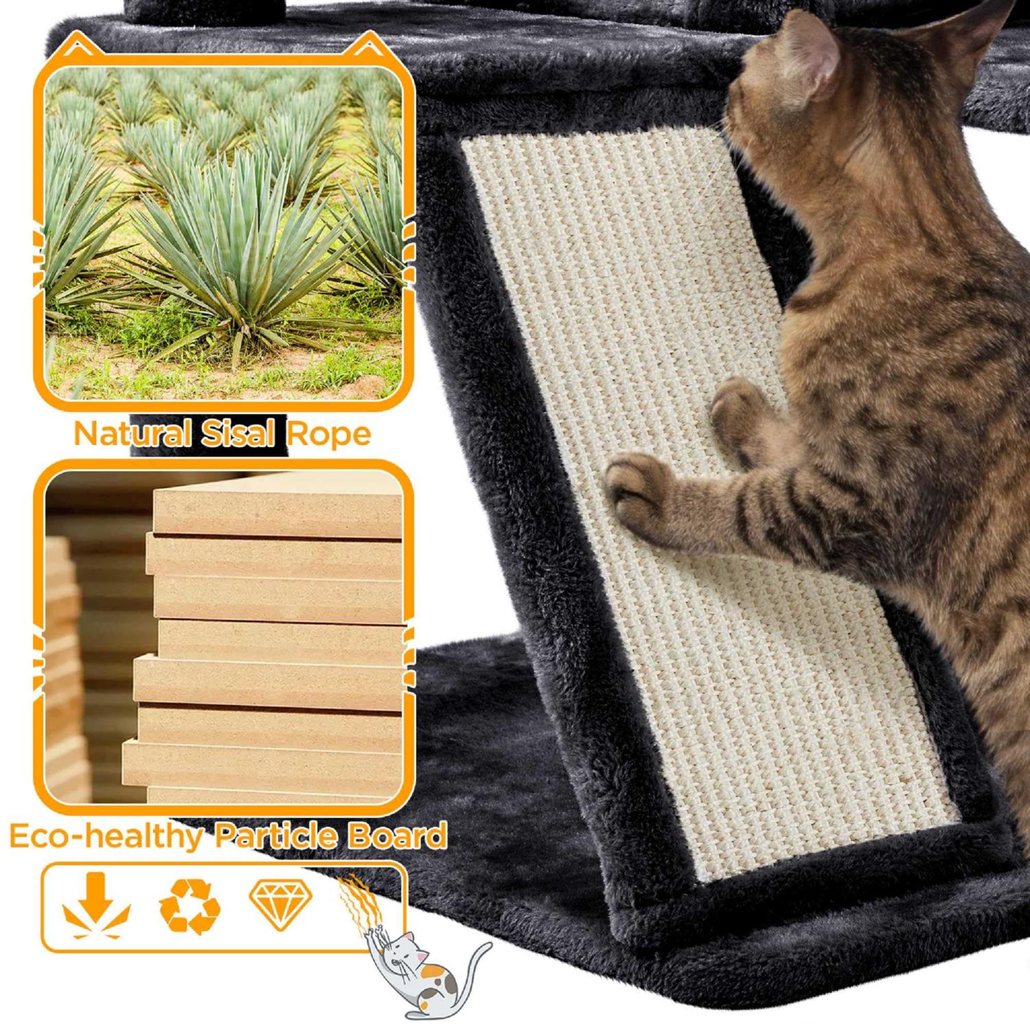 Topeakmart Black Plush Cat Tree with 2 Condos for Kittens - Healthber
