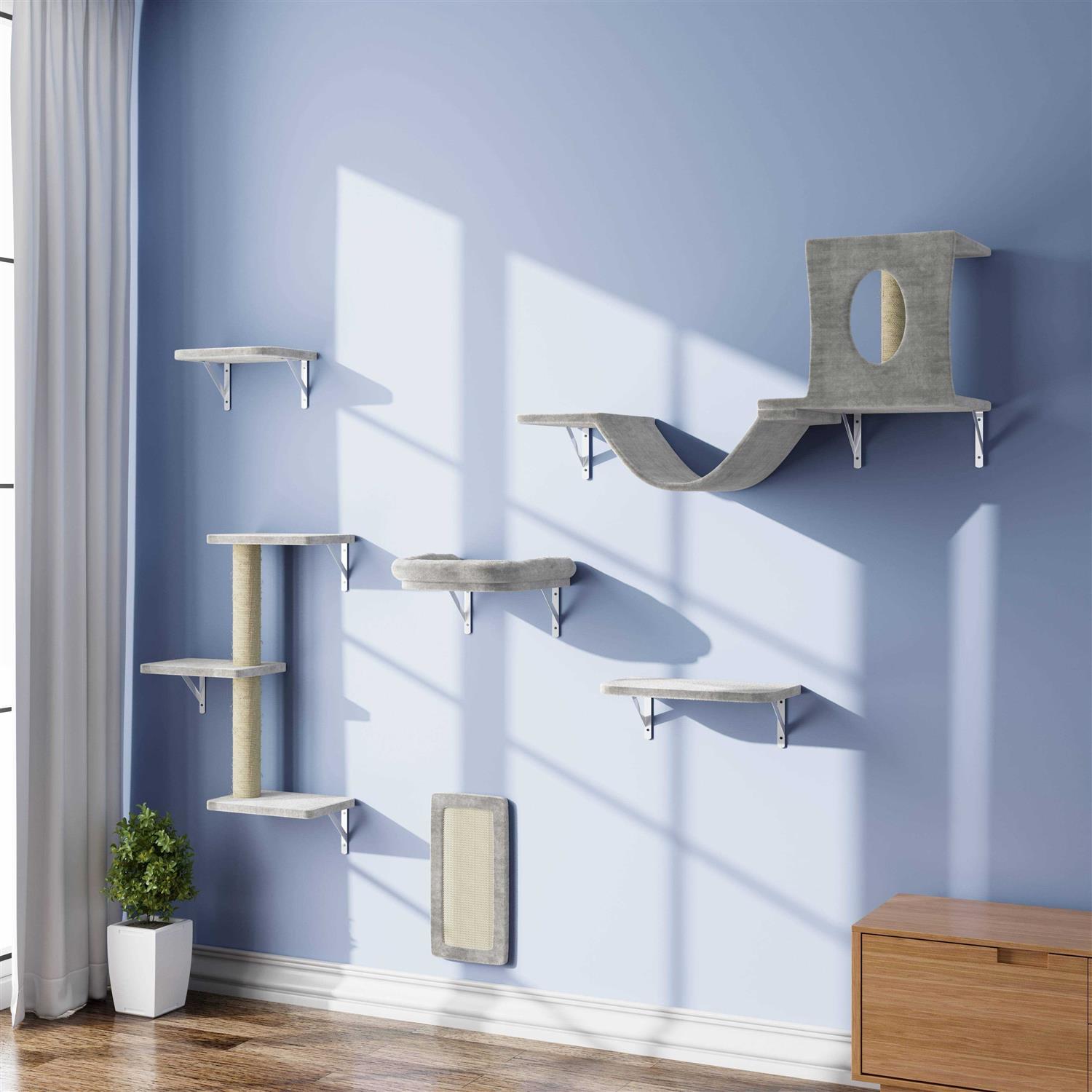 NUNU LAB Cat Wall Shelves 6 Pcs Luxury Wall-Mounted Cat Climber Set - Healthber