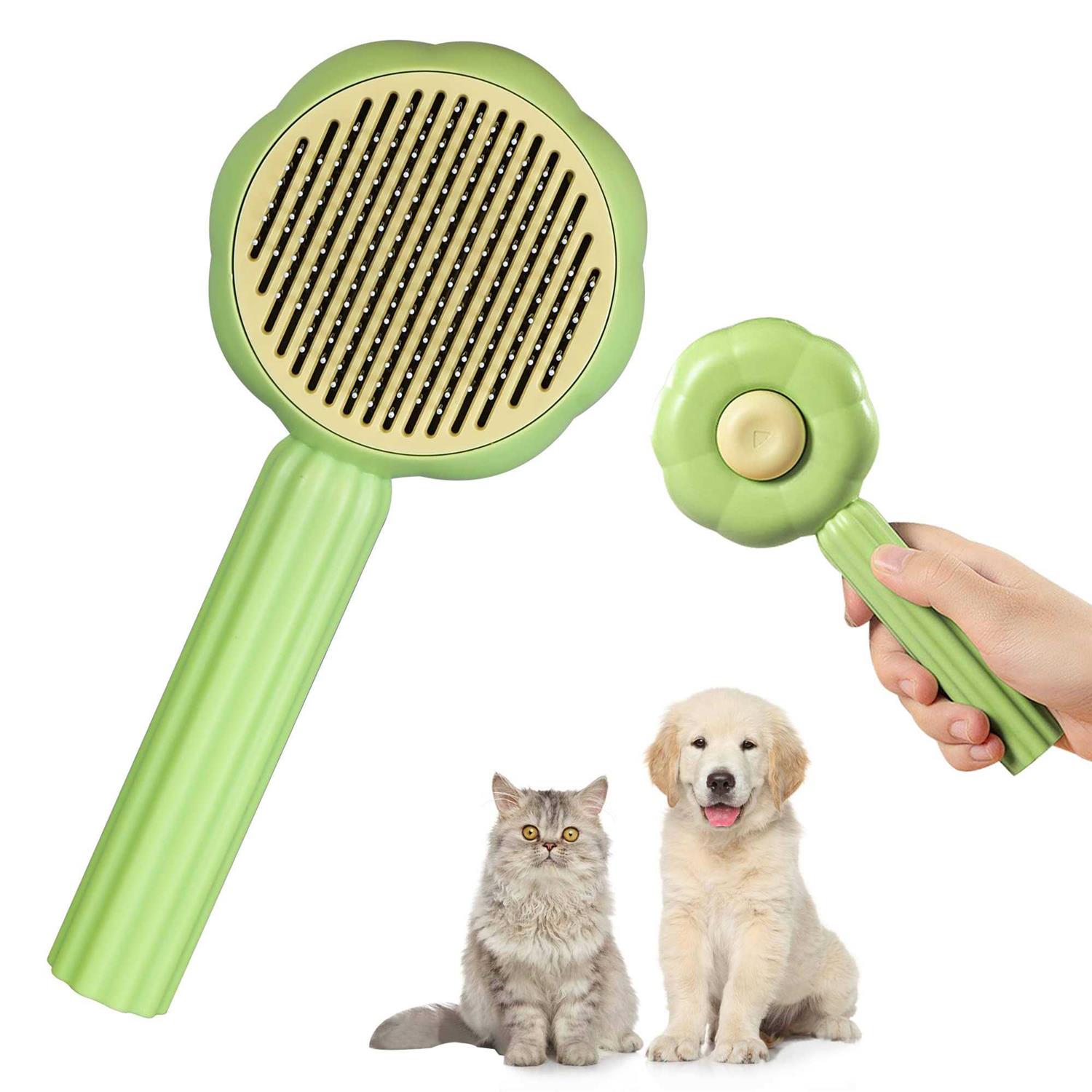 METREE Cat Hair Brush, Self Cleaning Pet Slicker Brush with Release Button, Cat Hair Cleaner Brush for Shedding, Grooming Brush for Long or Short - Healthber