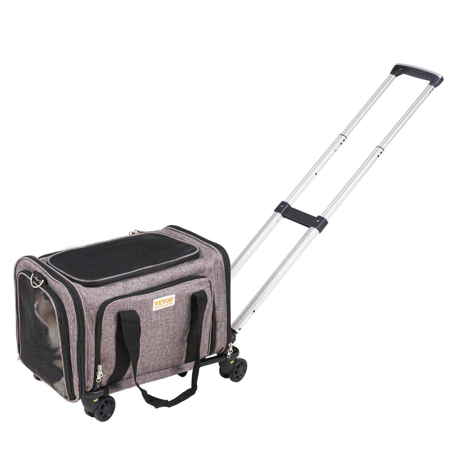 VEVOR Cat Carrier with Wheels, Airline Approved Rolling Pet Carrier with Telescopic Handle and Shoulder Strap - Healthber