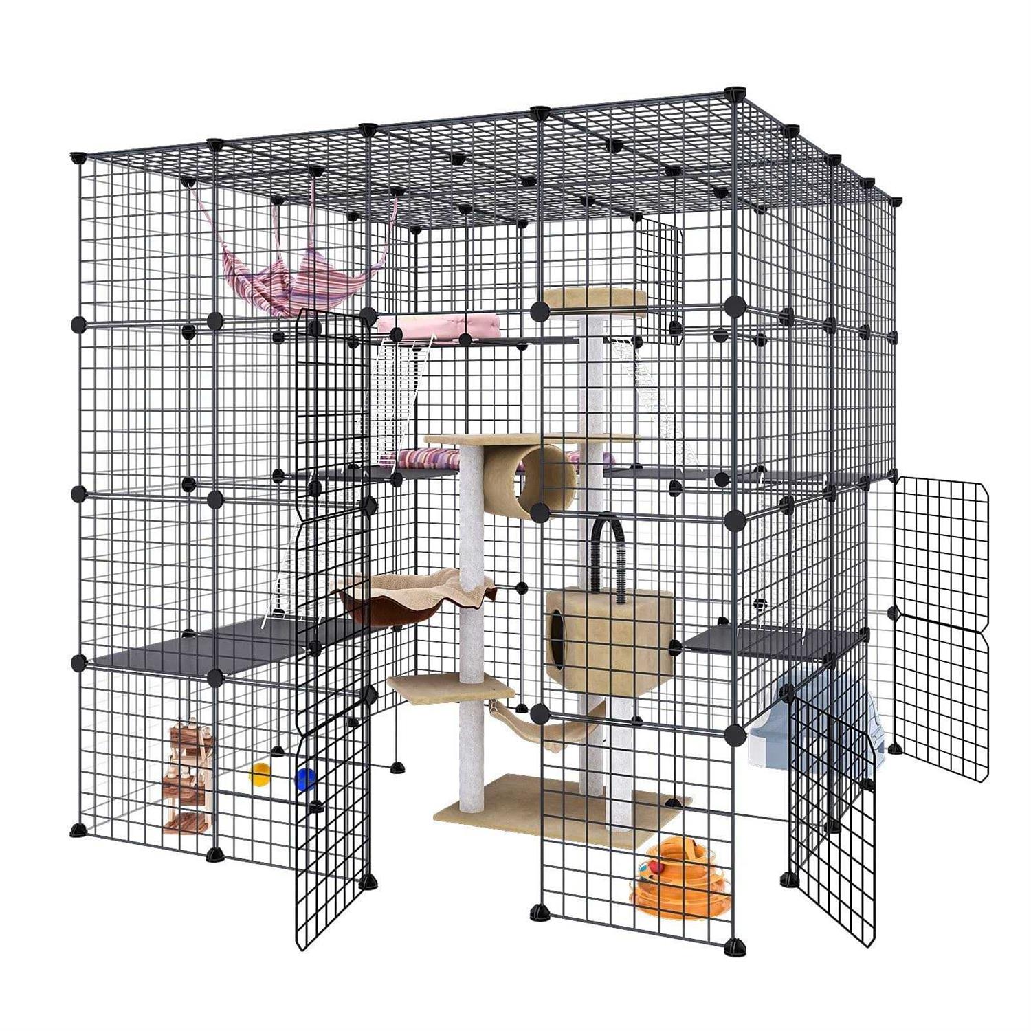 Eiiel Large Cat Cage Indoor Cat Playpen Metal Wire Kennels Crate Ideal for 1-4 Cats - Healthber