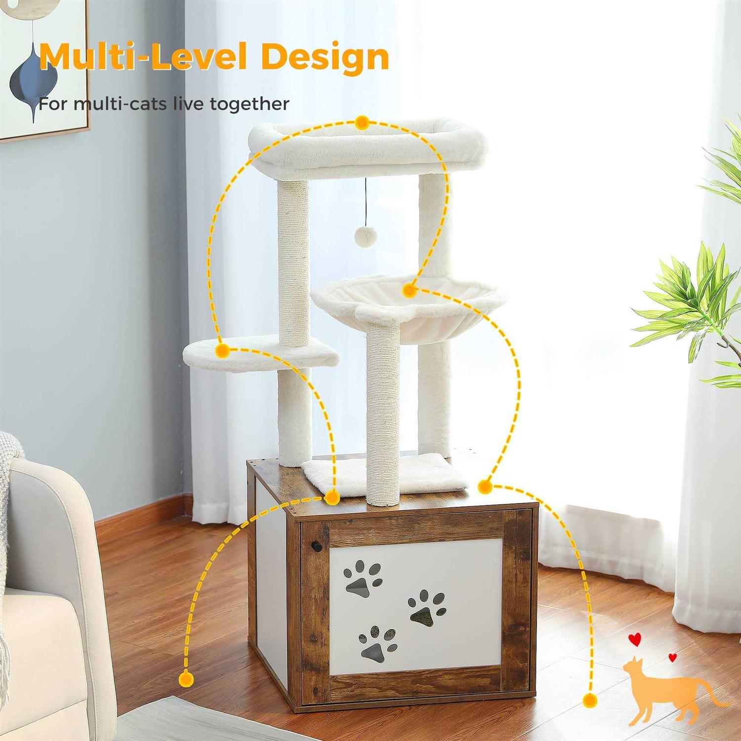 Pawz Road Cat Tree with Litter Box Enclosure Cat Tower with Scratching Posts for All Indoor Cats - Healthber